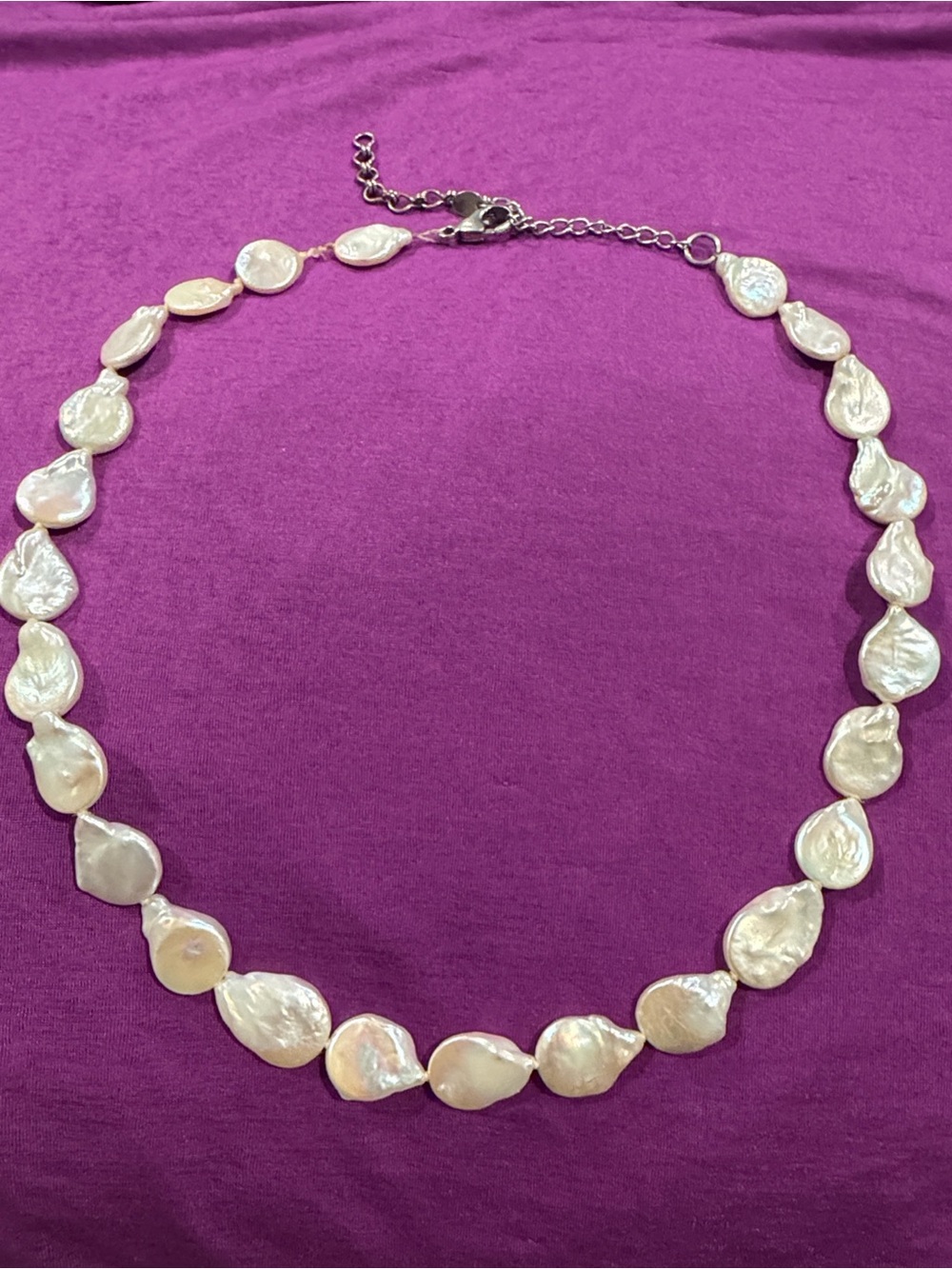 Lucas Lameth-925 Silver HSN New Flat Keshi Freshwater  Pearl Necklace /Ivory